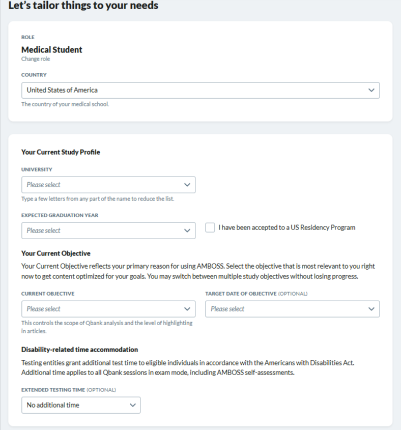 AMBOSS Student study profile