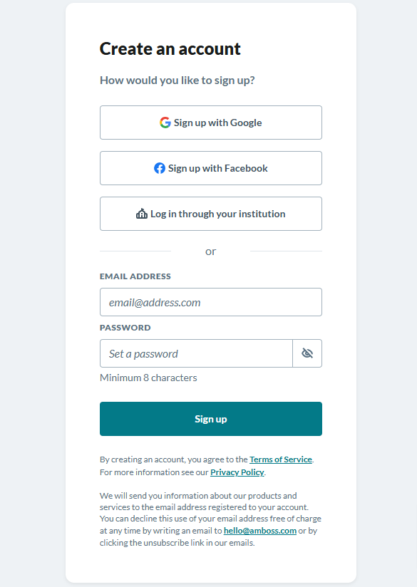 AMBOSS sign up page