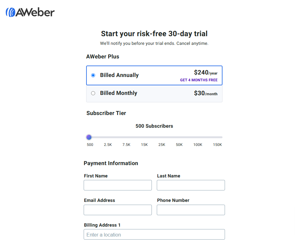 AWeber payment information