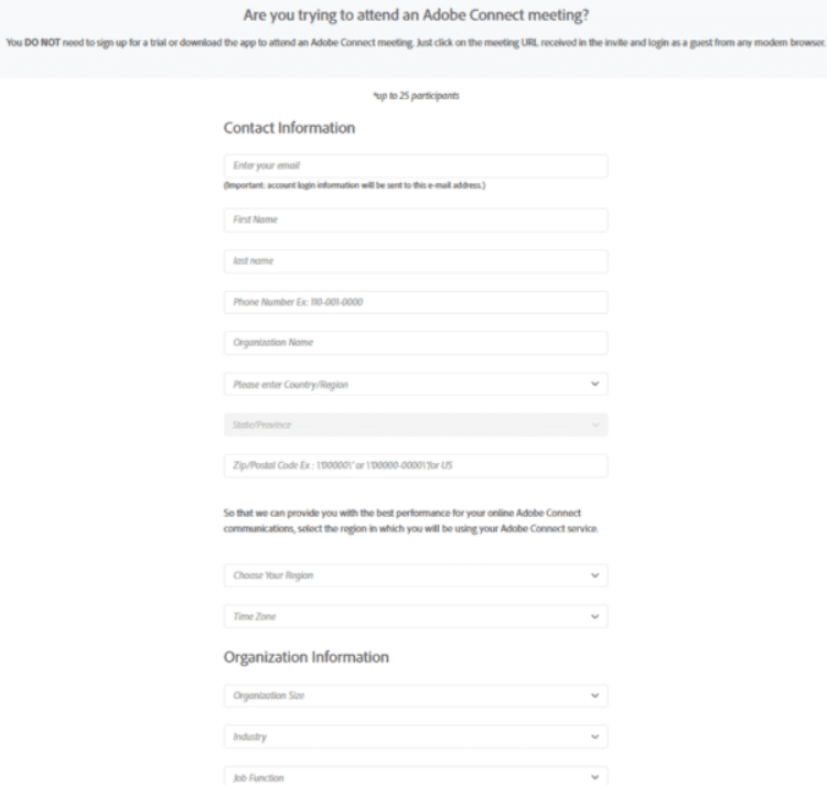 Adobe Connect Registration Form