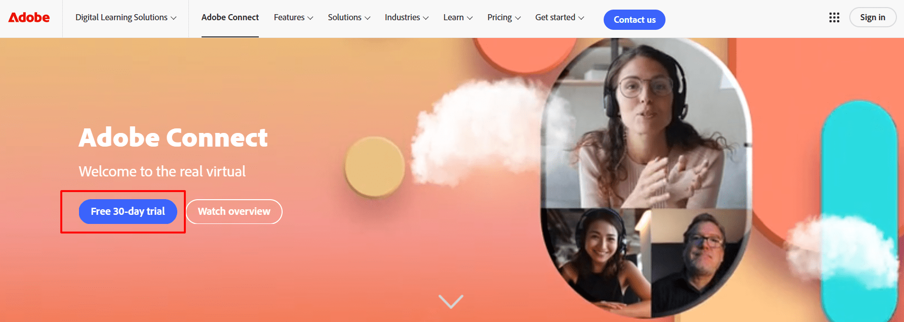 Adobe Connect homepage