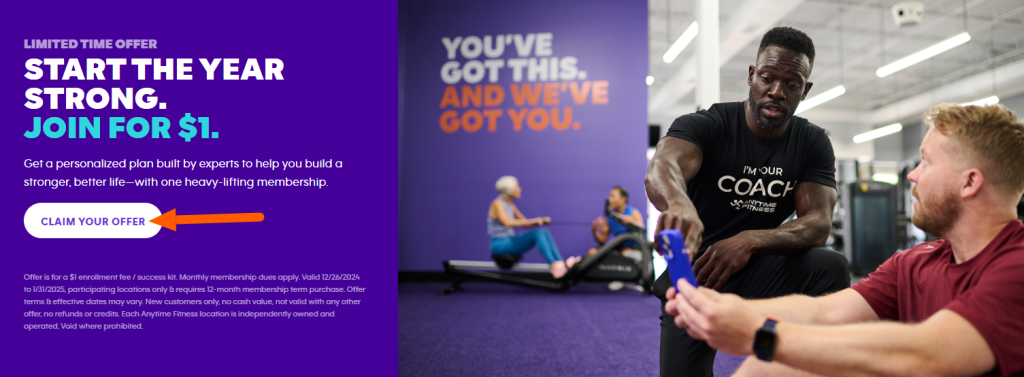 Anytime Fitness $1 offer page