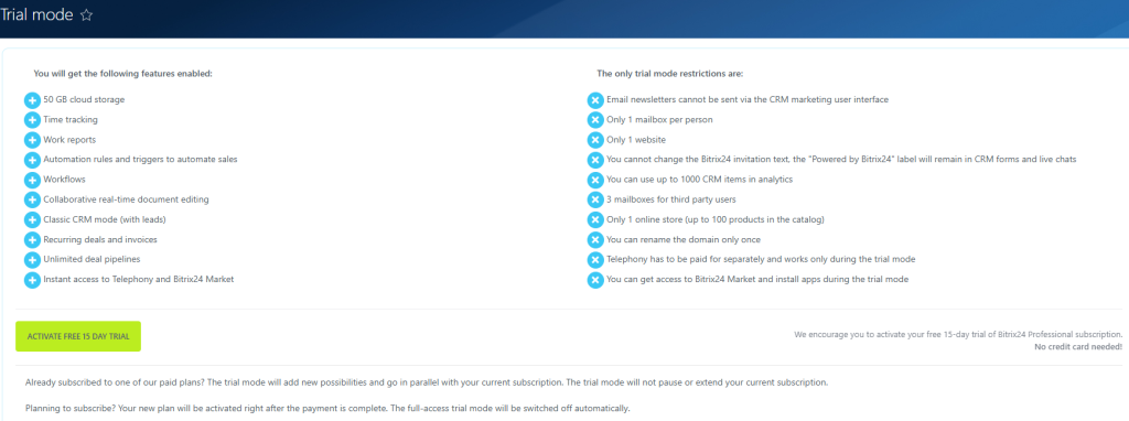 Bitrix Trial mode