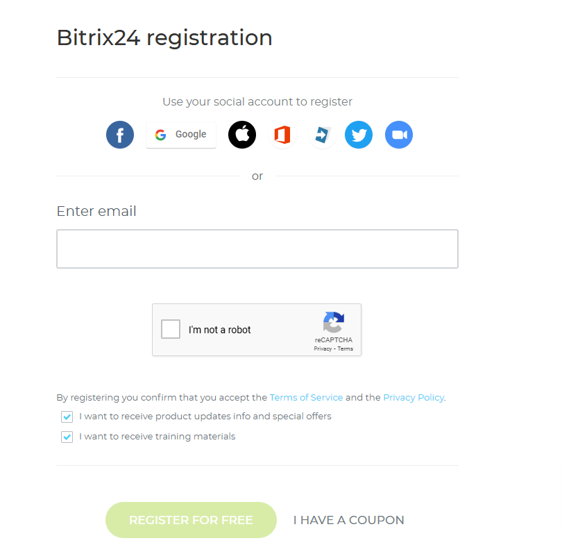 Bitrix24 Registration Page