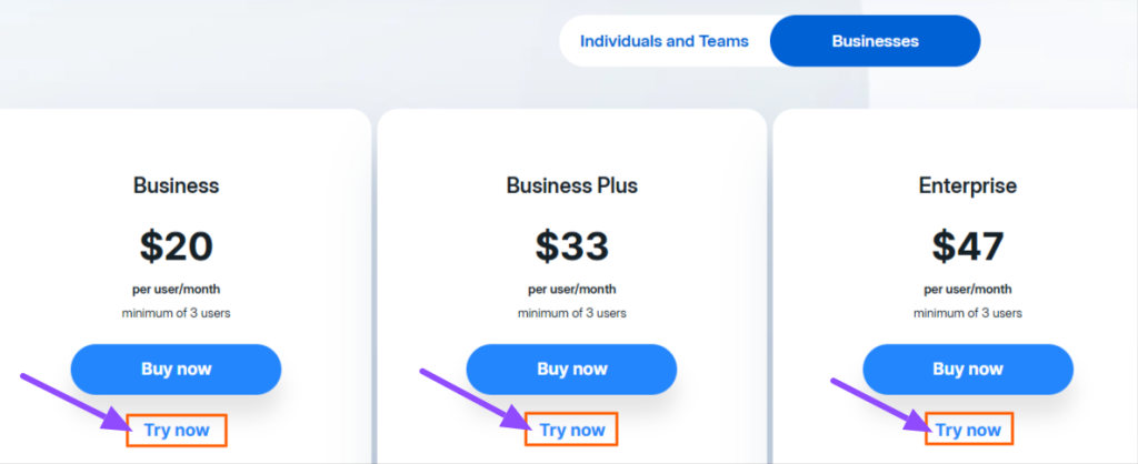 Box Business pricing plans