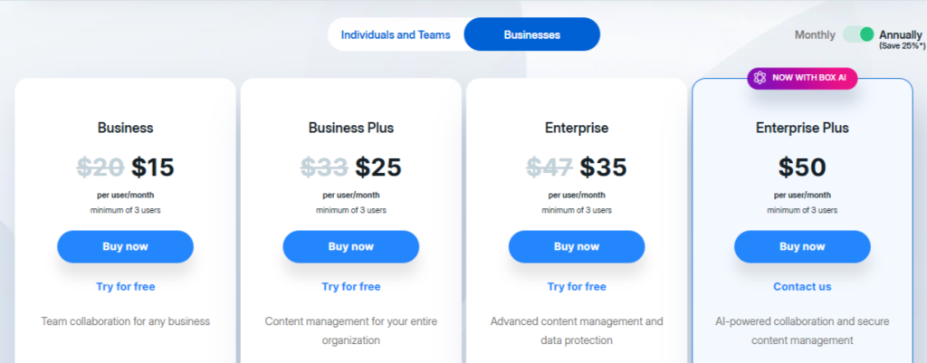 Box Businesses Annual Plans