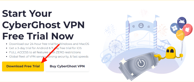 CyberGhost VPN free trial page