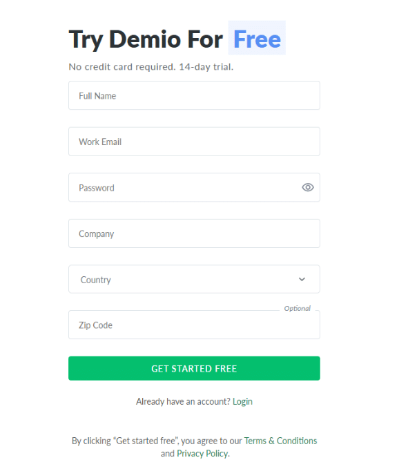 Demio sign up page