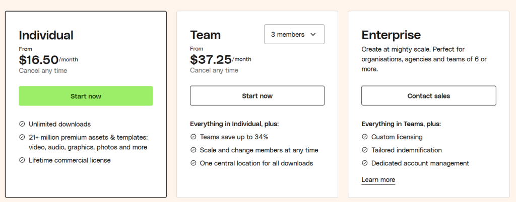 Envato Pricing Page