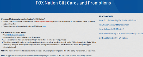 Fox Nation promotional offer page