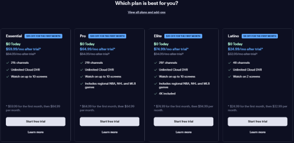 FuboTV Pricing