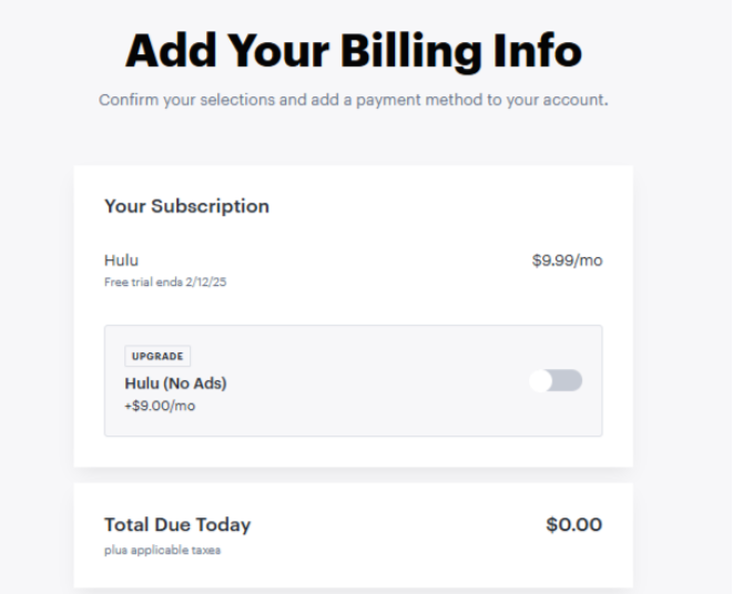 Hulu Billing info