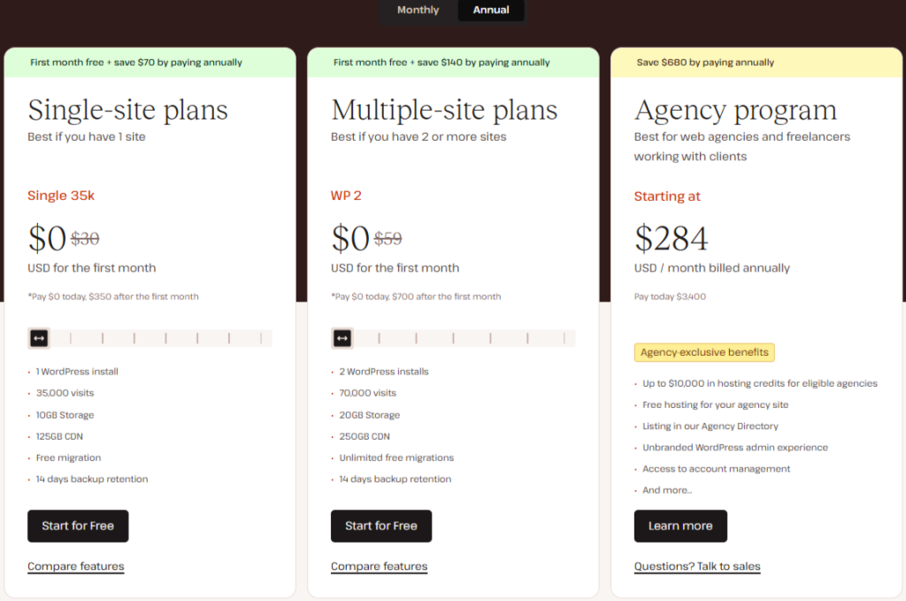 Kinsta pricing plans