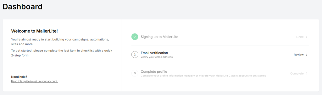 MailerLite Dashboard