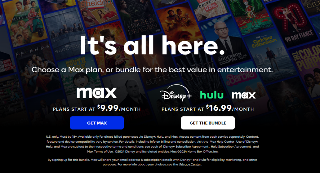 Max homepage