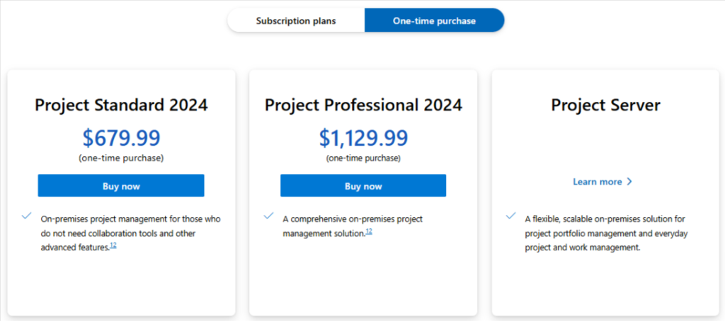 Microsoft Planner One-time purchase plans