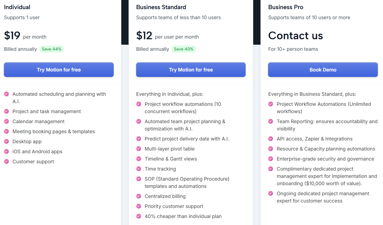 Motion Pricing Plans