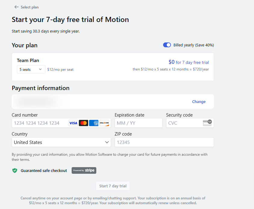 Motion checkout page