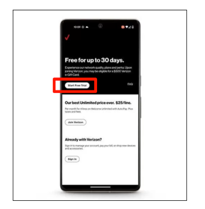 My Verizon app start free trial