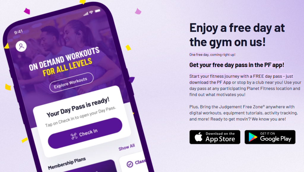 Planet Fitness Day Pass page