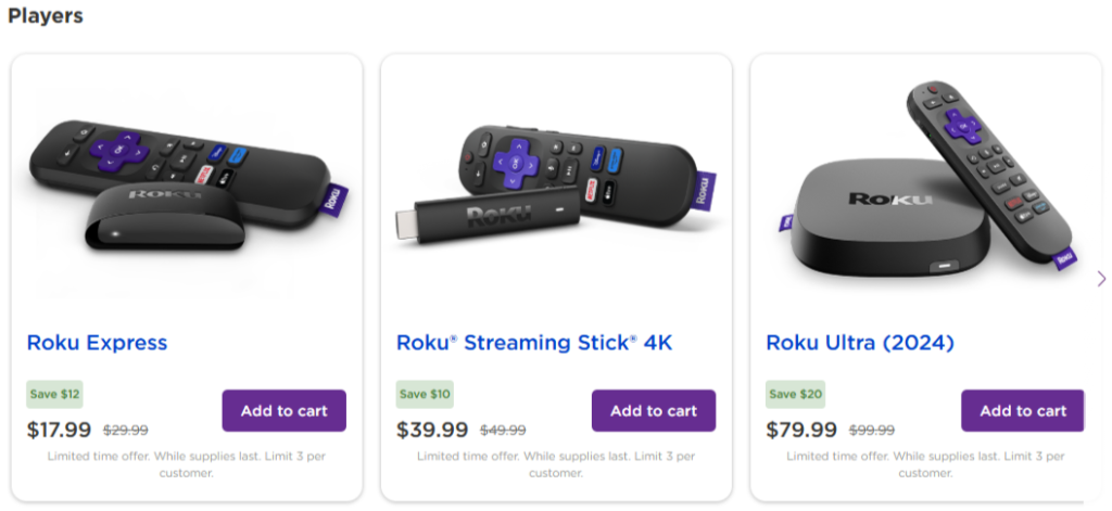 Roku streaming Players Discounts