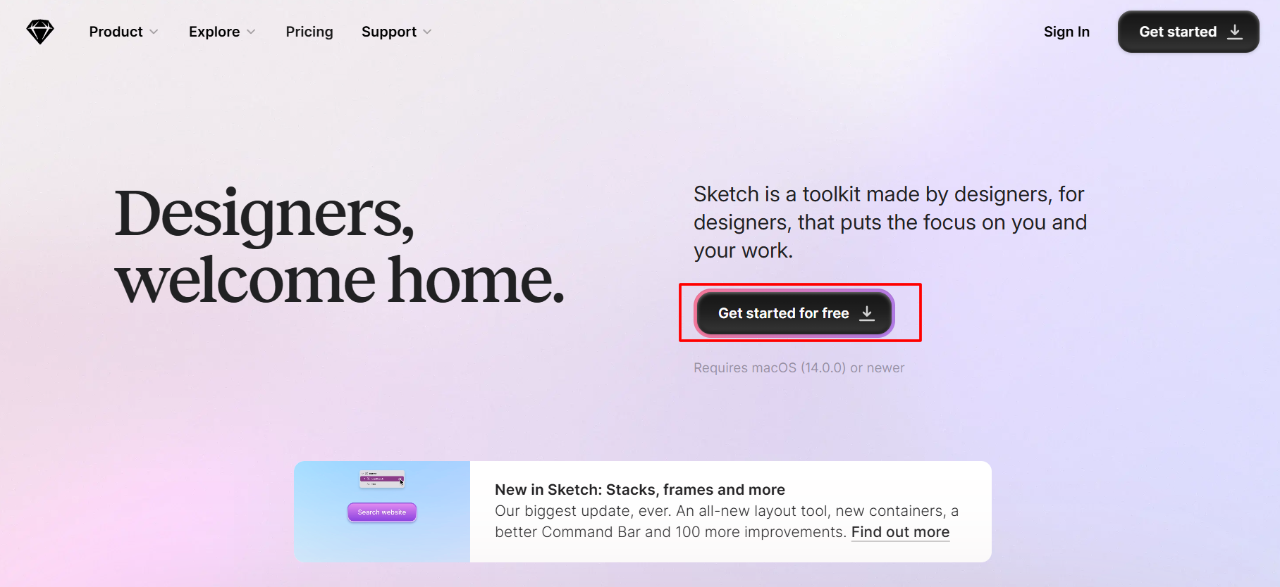 Sketch homepage
