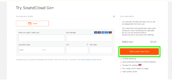 SoundCloud Checkout page