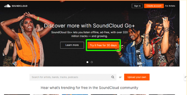 SoundCloud homepage