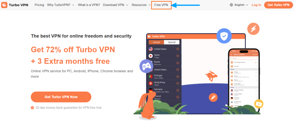 Turbo VPN Homepage