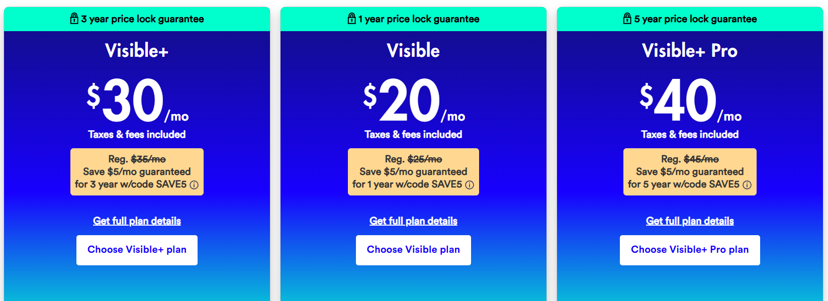 Visible pricing plans