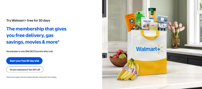 Walmart+ Free Trial Page