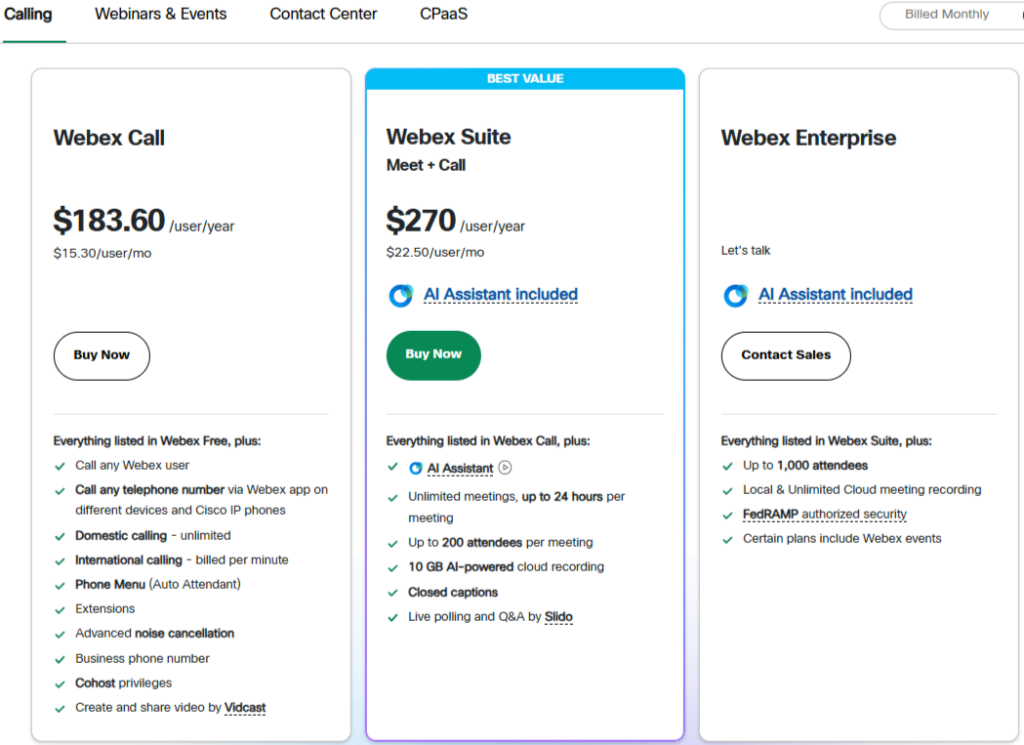 Webex Calling plan