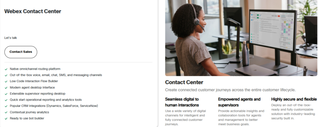 Webex Contact Center page