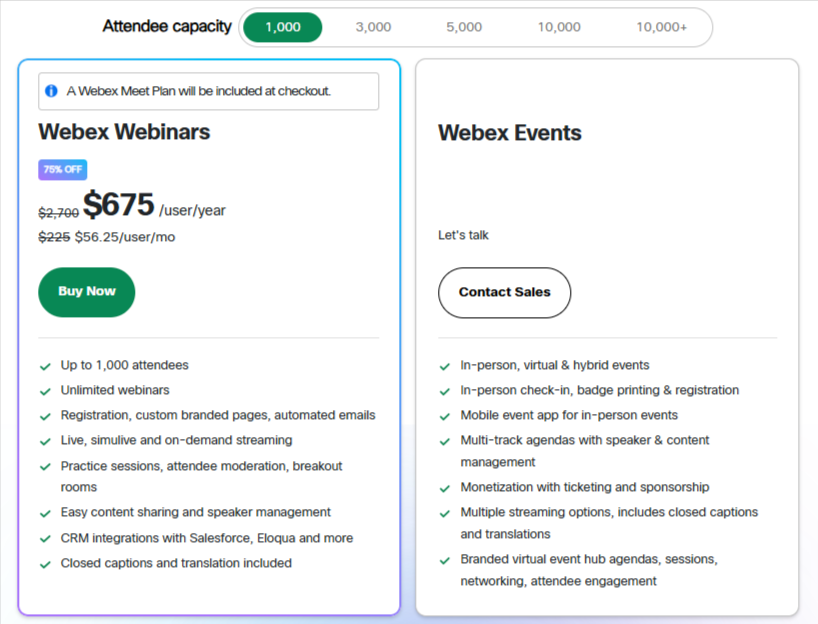 Webex Webinars & Events plan