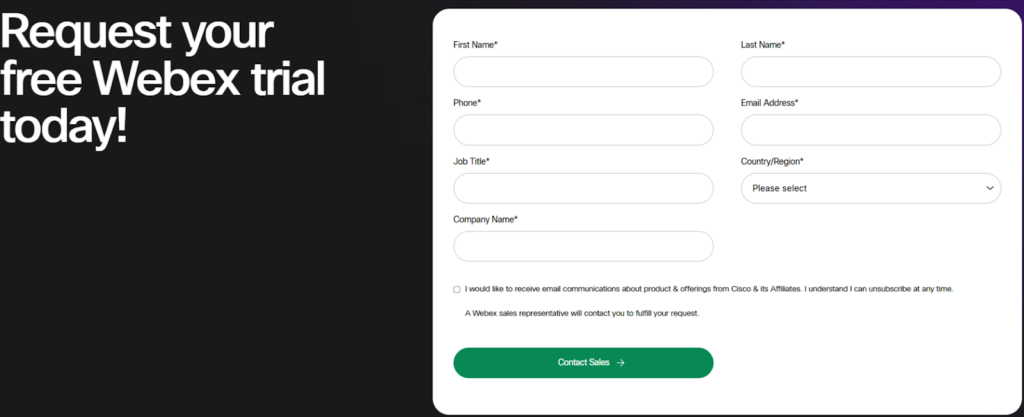 Webex contact sales form