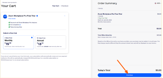 Zoom Cart Page