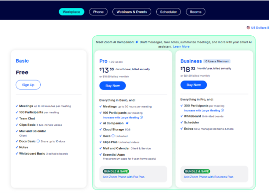 Zoom pricing and plans