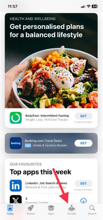 click on Arcade in App Store Homepage