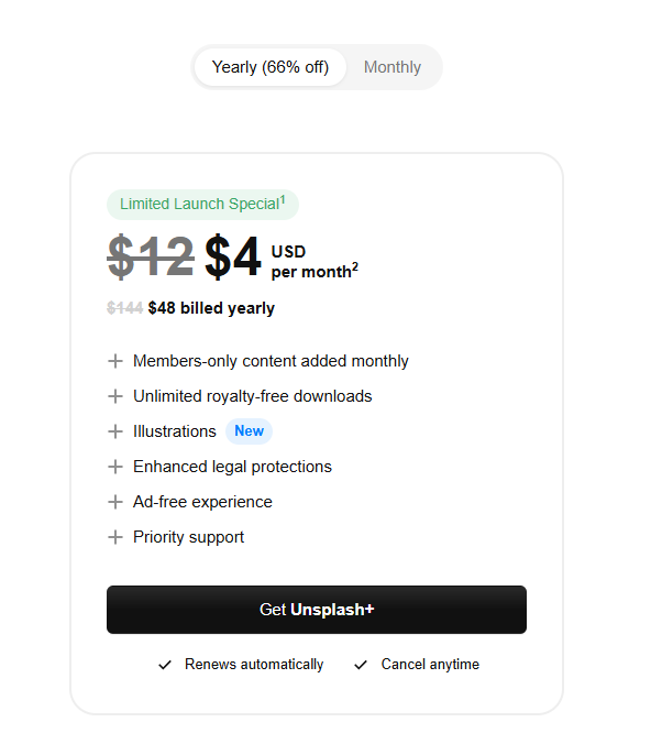 Unsplash Pricing Plan