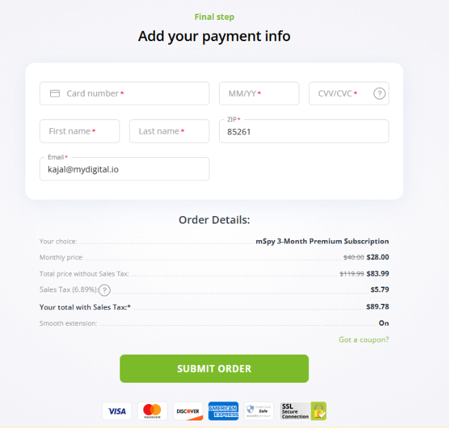 mSPY Checkout Page