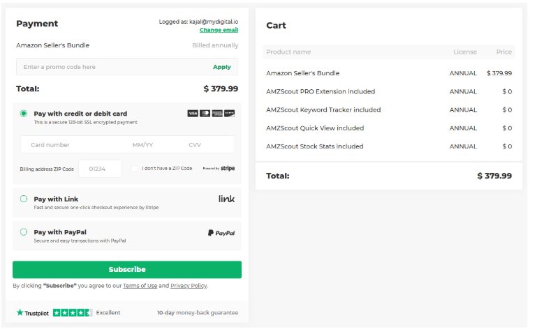 AMZScout Checkout page