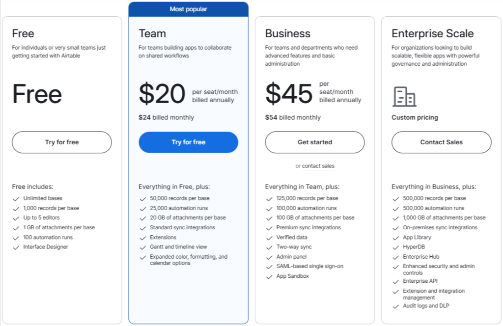 Airtable Pricing Plans