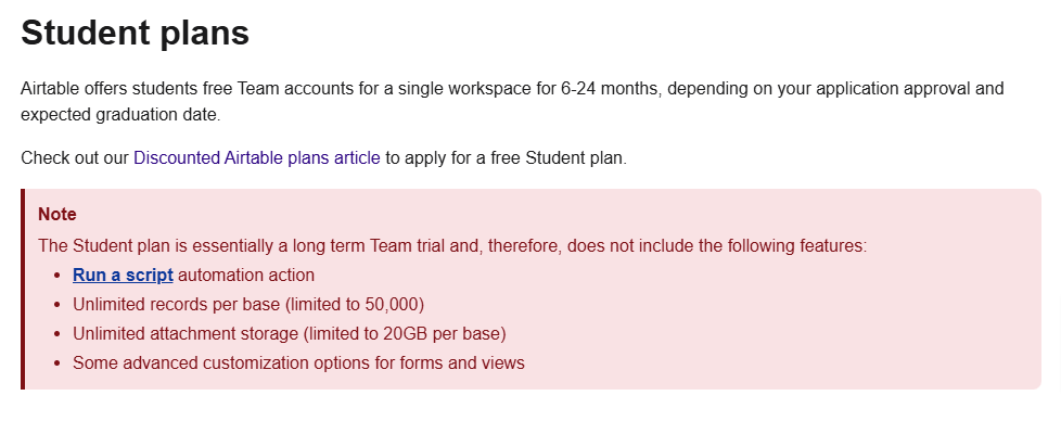 Airtable Student Plan