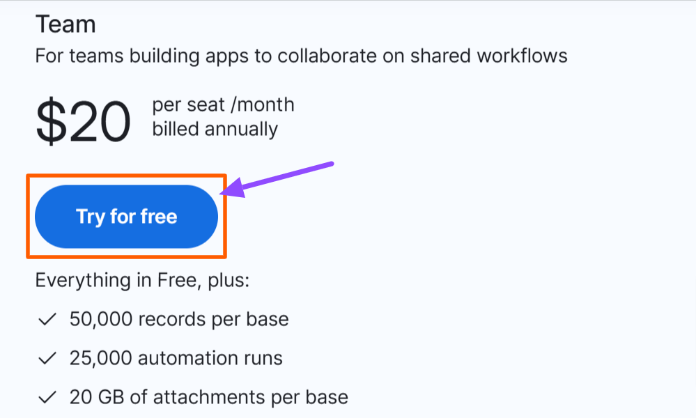 Airtable Team Plan