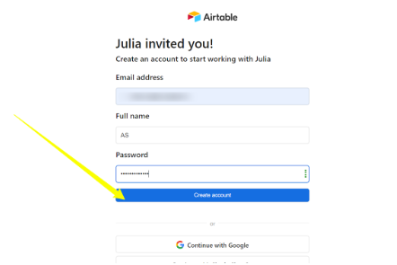 Airtable email sign up