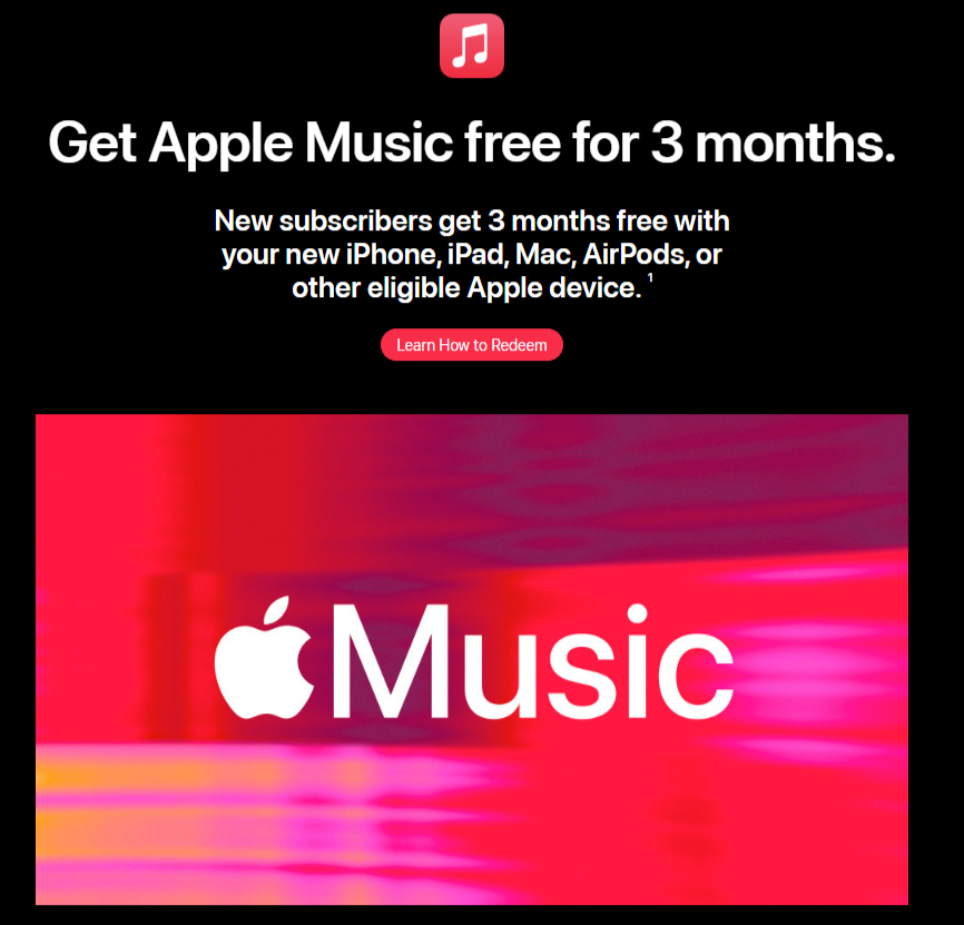 Apple Music 3 Month Free Trial Page