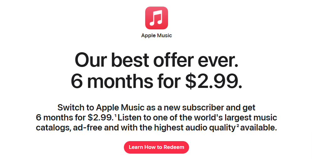 Apple Music 6-Months Offer