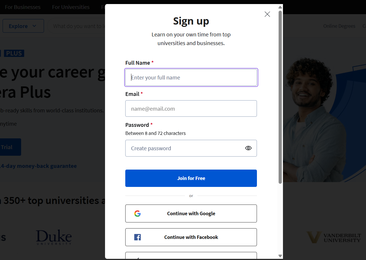 Coursera Sign Up Page