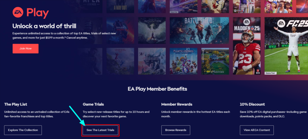 EA Play Homepage