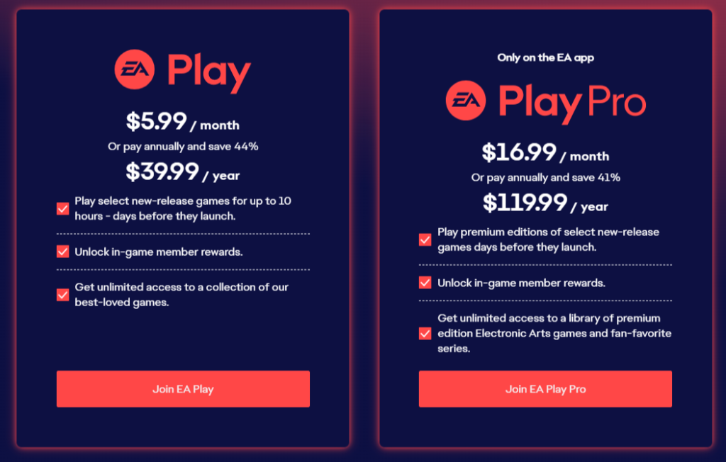 EA Play Membership Plans